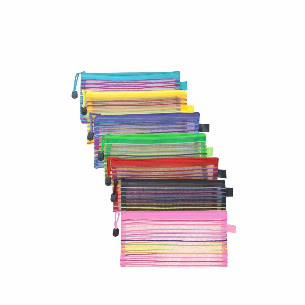 7 Piece A6 Zippered Mesh Pouches Travel Cosmetic and Tool Storage Bags